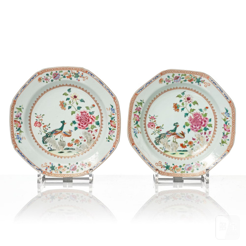 A set of 12 famille rose 'double peacock' soup dishes, - 图12